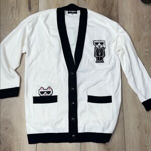 Karl Lagerfeld Paris Womens Varsity Logo Cardigan White w/ Black Trim Size M
